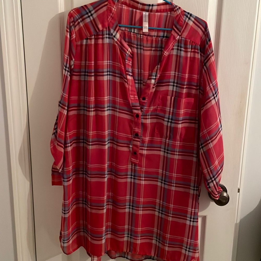 Warehouse one plaid pink top